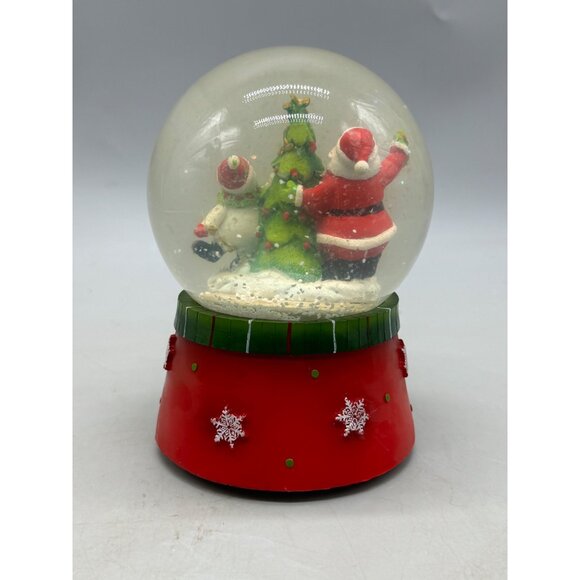 Santa & Snowman Christmas Snow Globe tree jolly snowflakes red green 6" READ - Picture 5 of 11